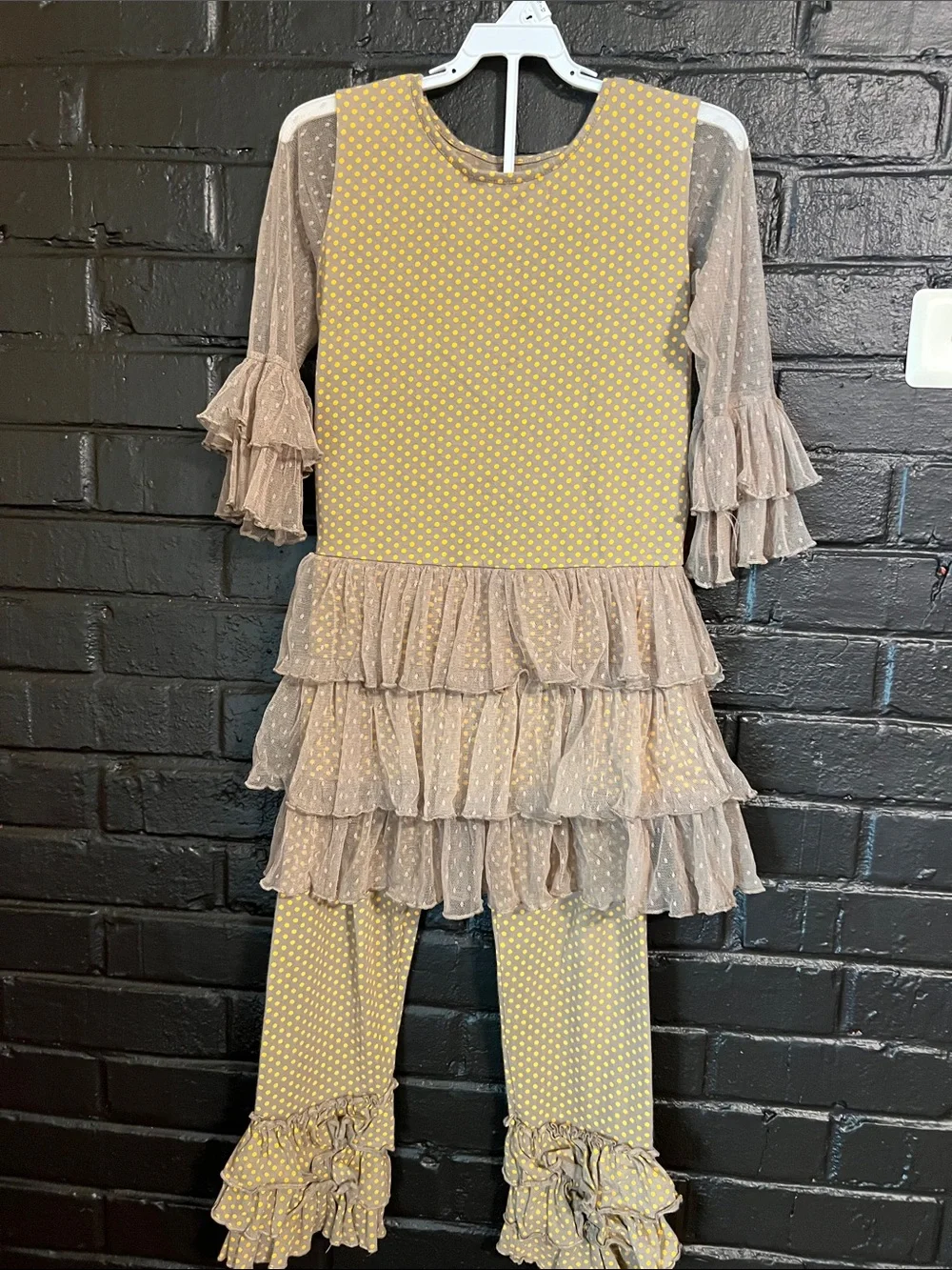 Matilda Jane Yellow and Beige Polka Dot Ruffle  Set